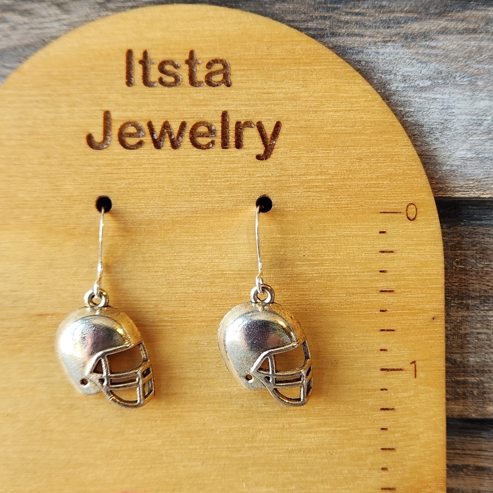 Football Charm Drop Earrings Sterling Silver French Earwires